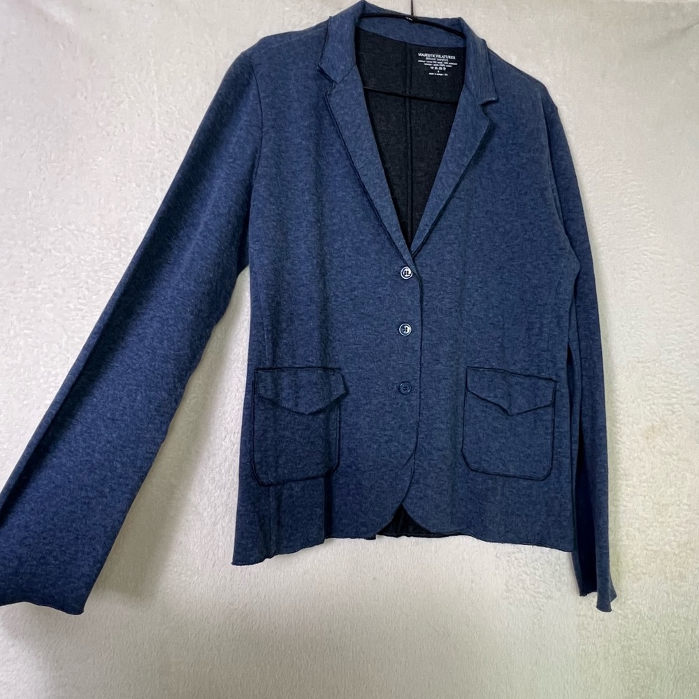 Majestic Filatures Cotton & Cashmere Blue Soft Blazer Cardigan Size 4 - Picture 4 of 7